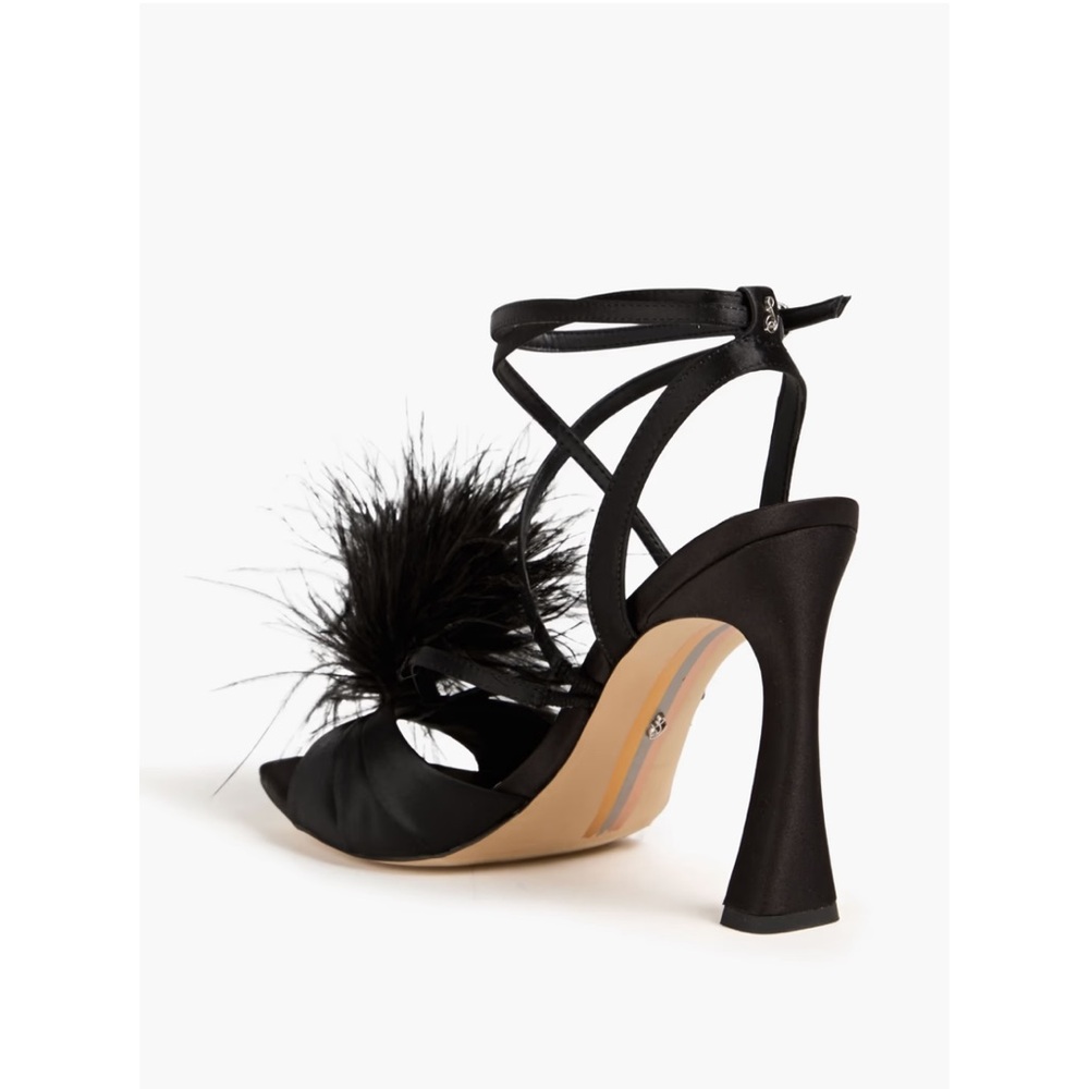 Elegant New Sam Edelman Ladies Black Layton Heeled Feathered Sandals Size 9.5 - Picture 3 of 11